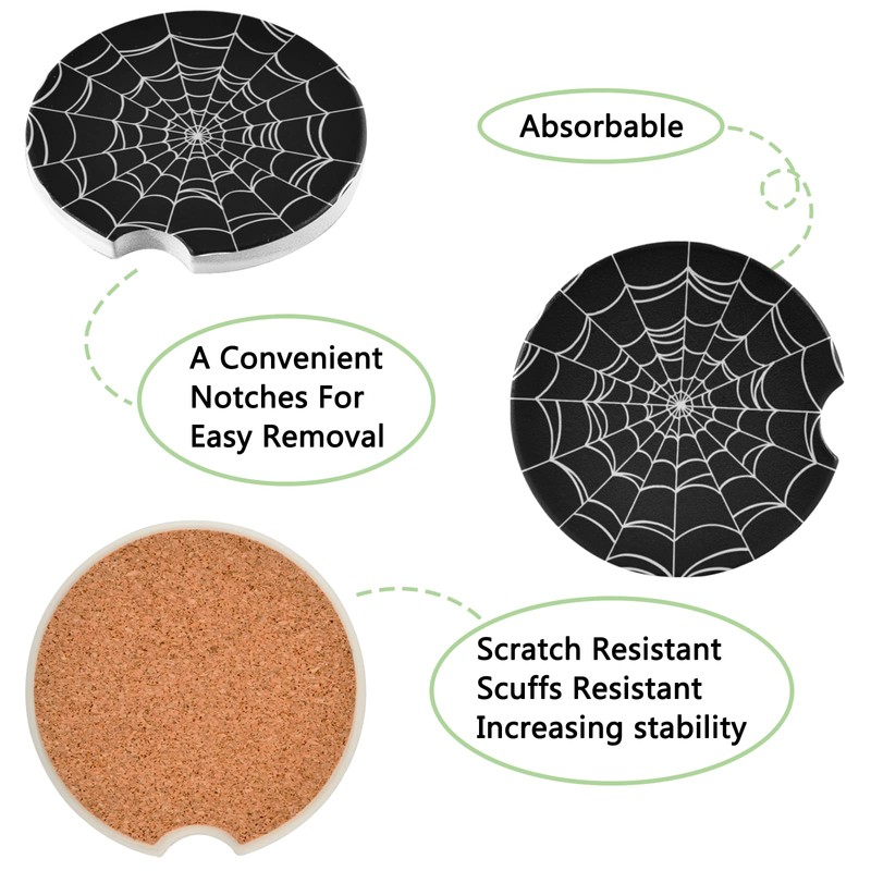 Goth Spider Web Car Coasters 2 Pack,2.5 Inch Unisex Car