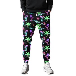 VVGETE Neon Flamingo Pants Neon Mens Jogger Sweatpants,Mens Neon Pants Neon Clothes for Men,Neon Party Outfit Funny Pants