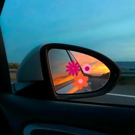 Set 3Pcs Cute Flowers Rearview Mirror Car Decal Pink Girly Floral Decal Positive Energy Funny Sticker Water Bottle Laptop Window Sticker Vinyl Waterproof 2 Inches Car Decal for Women Friend Coworker