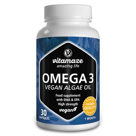 Omega 3 Vegan High-Dose, 1 Capsule per Day, 1080 mg of Algae Oil with 375 mg DHA & 125 mg EPA for 1 Month