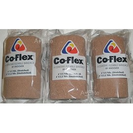 Andover CO-Flex 4"x5Yds Tan Flesh 3-Pack Cohesive Flexible Elastic Latex Bandage Compression Self Adherent Wrap Kids Children Vet Animals Pets Cats Dogs Horses 3400TN