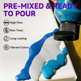 OPHIR Premixed Acrylic Pouring Paint Kit, 3.8OZ/Bottles, White,Green, Azure, Leaf Green, Sky Blue, Metallic Blue, High Flow Water-Based Pour Paint Supplies for Pouring on Canvas, Wood, Rocks, 6 Colors