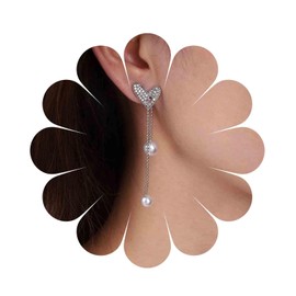 Aneneiceera Vintage Crystal Heart Pearl Earrings Long Pearl Earrings Gold Pearl Dangle Earrings CZ Heart Stud Earrings Jewellery for Women and Girls (Gold), Metal