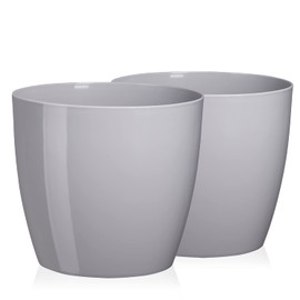Tymar Pack of 2 Round Shape Planter (Grey, Diameter 20 cm)