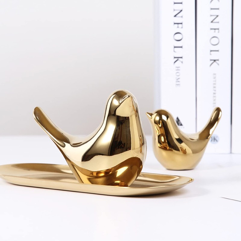 Queen-b Small Bird Gold Object, Set of 2, Large and