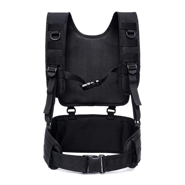 Tactical Padded Battle Belt with Detachable Suspender Straps for Patrol Army Training Outdoors Duty （Black）