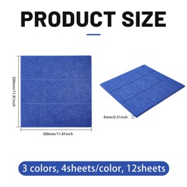 GLOBLELAND 12 Sheets 3 Colors Square Self-Adhesive Felt Wall Tiles Large Cork Board for Walls 35.4"x35.4" Cork Bulletin Board Tiles for Home Kitchen School Office Wall Decor