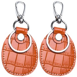 CALFOVERA 2PCS Portable Leather Key Cover Brown Genuine Leather Keychain Fob Compatible Scratch-Resistant Keyring Fob NFC Tag Holder Access Card Case with Screwdriver for Office ID Key Cards