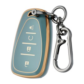 CHATYYD for Chevy Key fob Cover with Keychain,Soft TPU Car Key Cover Case for 2017-2025 Chevy Bolt Equinox Trax Sonic Volt Accessories(Gold Edged Blue)