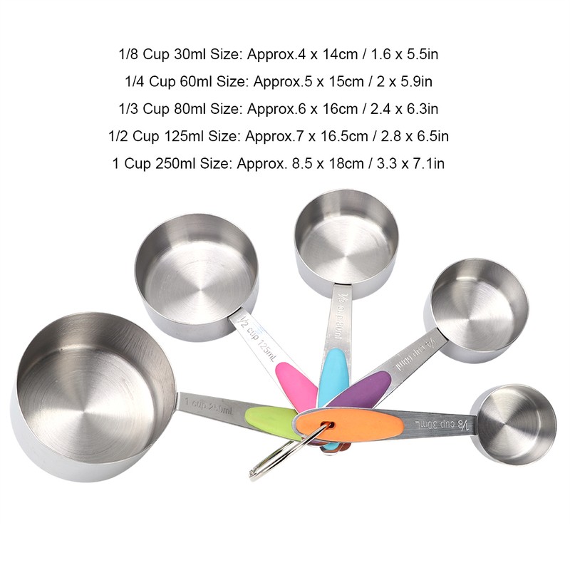 5pcs Stainless Steel Thermal Insulation Measuring Scale Cups Set Kitchen