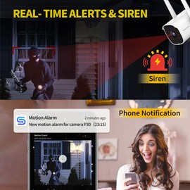 Septekon Security Camera Outdoor CCTV Camera Wireless, 1080P Dual Antenna WiFi Home Surveillance Cameras with IP66 Waterproof, Night Vision, AI Motion Detection, 2-Way Audio, White - P30