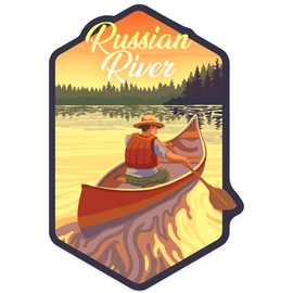 Die Cut Sticker Russian River, California, Canoe Scene, Vinyl Sticker, (Waterproof Decal for Cars, Water Bottles, Laptops, Coolers), Large