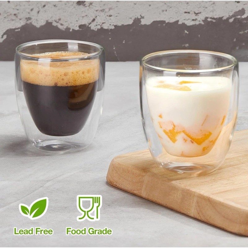 Gencywe Double Walled Espresso Cups Set of 4 (50% Thicker),