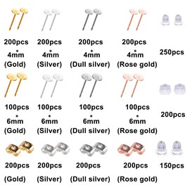 BQTQ 2600 Pcs Earring Making Supplies with Stainless Steel Earring Posts Earring Backs Flat Pad Earring Studs Earring Blank with Butterfly and Rubber Bullet Earring Backs for Earring Jewelry Making