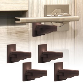 Heart of Tafiti 4 Pack Childproof Door Lever Lock, Baby Proof Door Handle Lock, Compact Minimalist Design, Strong Adhesive, Easy Installation – No Tools or Drilling Needed, Brown