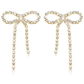 StyleJella Bow Rhinestone Earrings Long Dangle Drop Chandelier Tassel Bow Earrings for Women Wedding Bridal Earrings Party Prom Earrings for Birthday