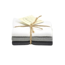Solwang Wipes White - Grey Combi, Set of 3, Knitted Wipes Cotton Cleaning Cloths Stainless Steel
