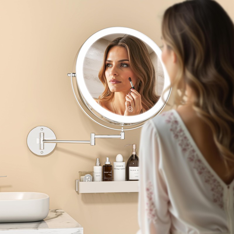 Batuso 10" Wall Mounted Makeup Mirror with Light, 3000mAh Rechargeable