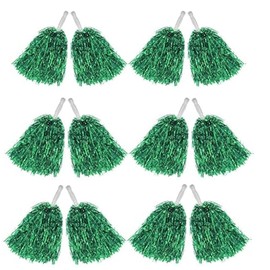 Cheerleading Pom Poms Metallic Foil Plastic 12Pcs Pom Poms with Baton Handle for Game Sports Squads Dancing Party Club Spirit Sports Stage Performance Celebration (Green)