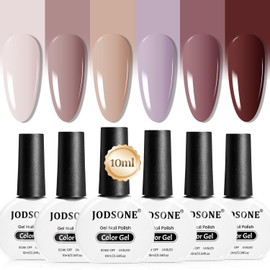 JODSONE 10ml Nude Pink Gel Nail Polish Set 6Colors Fast Drying & Long Lasting Neutral Brown Red Purple Nail Polish Lacquer Glossy Art for Nail and Salon Need U V Lamp