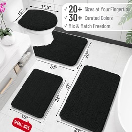 OLANLY Toilet Rugs U-Shaped 24x24, Extra Soft Absorbent Chenille Contour Bathroom Rugs for Toilet, Dry Quickly, Machine Washable, Non-Slip Bath Mat, Black