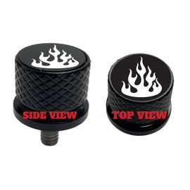 Flames/Fire Large Knurled Aluminum Rear 1/4-20 Black Seat Bolt Fits Harley Davidson 1996-2024+. Custom Made in The USA