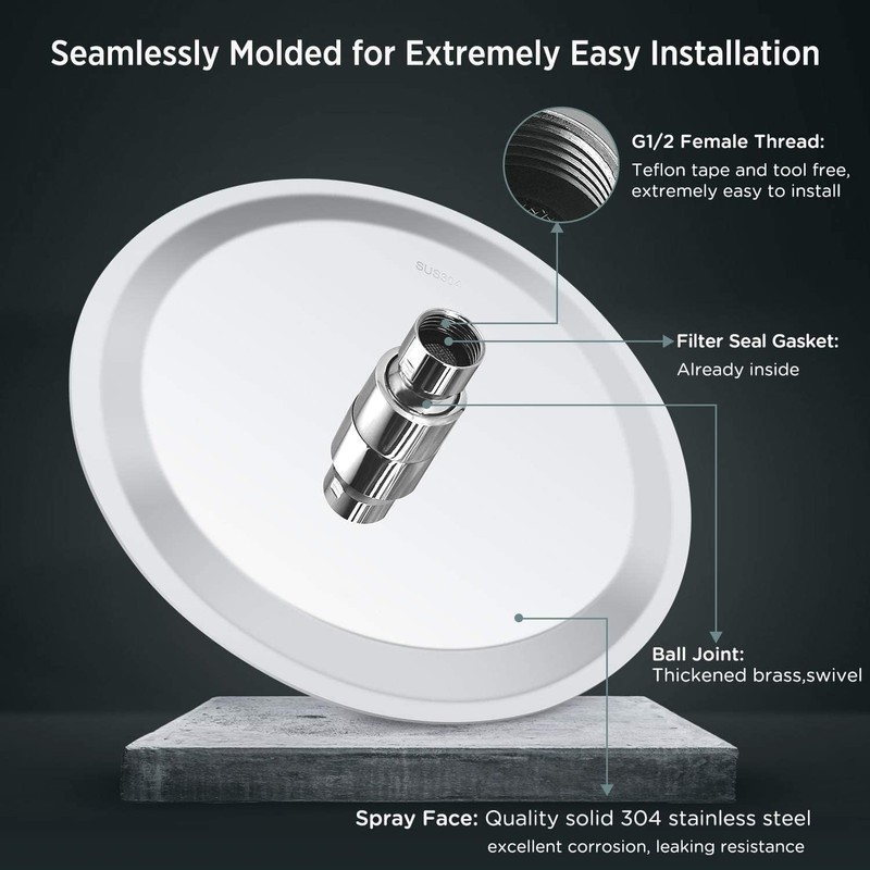 Rainfall Shower Head, 10'' Round Stainless Steel Rain Shower Heads