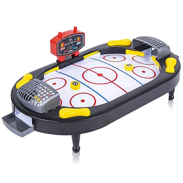 Gamie Hockey Tabletop Game, Desktop Sports Game with Mini Hockey Table, 2 Pucks, and Scoreboard, Fun Indoor Games for Home, Office and Game Night, Best Gift Idea for Kids