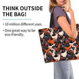 Qdoepfl - Bolsa de mano para mujer, grande, casual, para hombro, reutilizable, para viajes, compras, gimnasio, Gallo de pollos, Talla unica