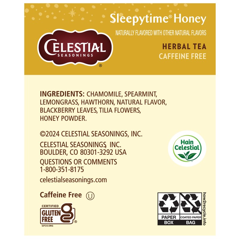 Celestial Seasonings Sleepytime Herbal Tea, Honey, Caffeine Free Sleep Tea,