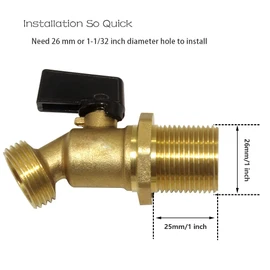 Hooshing Brass Rain Barrel Spigot Water Container, 1 Inch O.D. Inlet to 3/4" GHT Outlet with Quarter Turn Ball Valve Bulkhead Fitting for Outdoor Plastic Bucket Water Tanks