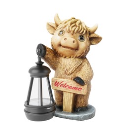 Highland Cow Statue Light, Resin Highland Cow Statue Light, Solar Lamp, Highland Cow Decorations, Suitable for Patio, Balcony, Indoor Lighting and Decoration, Gifts, Decoration (Stand)