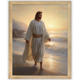 Jesus Walking on Shore 11x14 Framed Print for Living Rooms, Prayer Rooms, Church Offices, Christian Bookstores, Sunday School, Retreat Centers - Faith-Based Decor and Spiritual Inspiration