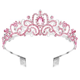 JOYRUBY Corona de vidrio elegante corona de princesa para niñas, tiaras de novia, tiara de sirena, corona de sirena, accesorios para el cabello para bodas, cumpleaños, graduación, fiesta de concurso,