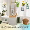 Wonderjune 4 Pcs Stained Glass Hanging Vases Hanging Glass Planters
