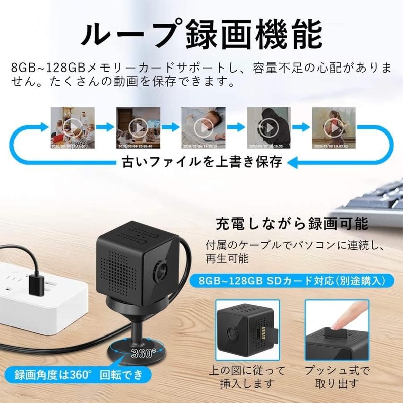防犯用カメラ 小型 室内 隠し wifi 動体検知 録画録音 ミニカメラ 3CM 1080P