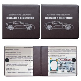 Yourkar 2PCS Car Registration Insurance Holder, Vehicle Glove Box Car Organizer with Magic Tape Closure, Driver License Keeper for Cars, Car Accessories (Big Car, Brown