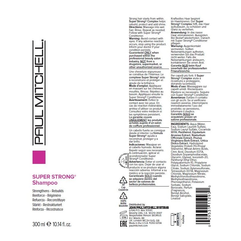 Paul Mitchell Super Strong Shampoo,10.14 Fl Oz