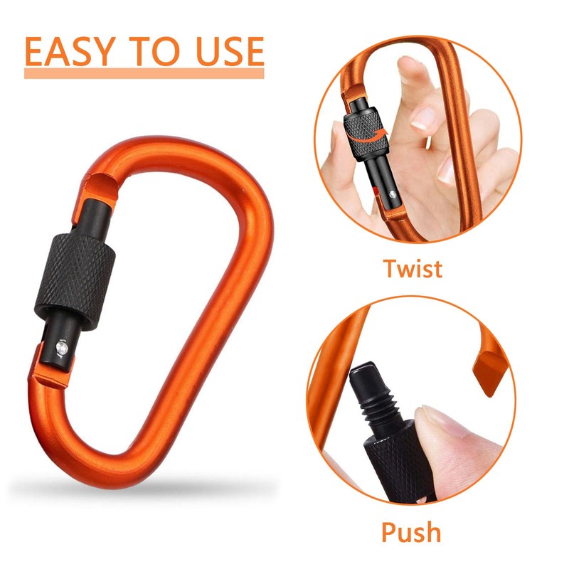4Pcs D-Ring Locking Carabiner Aluminum D Shape Keychain Clips Durable