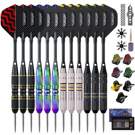 Turnart Darts Metal Tip Set - Steel Tip Darts Darts Set Professional Metal Darts Dart Board Set 12 Pcs 24 Gram 20 O-Rings Aluminum Darts Shafts 24 Extra Flights Darts Tool
