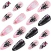 GlamRays 24 Pieces Cute Cat Nails, Sticker Nails, Medium Almond