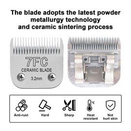 Detachable Pet Dog Clipper Blades, Compatible with Size-7FC Cut Length 1/8"(3.2mm), Most Oster A5, KM Series Clippers,Made of Ceramic Blade & Stainless Steel Blade 2Pack