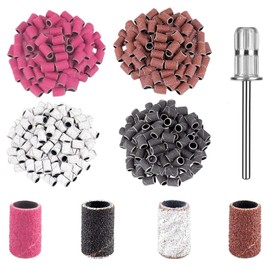 XIATIAN 221Pcs Nail Sanding Bands for Nail Drill, Coarse Fine Sanding Bands 80#120#180#240# Grit Nail Sanding Bands with 1Pcs 3/32” Nail Drill Bit for Electric Nail Drill Art Manicure Pedicure