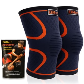EliMart Knee Compression Sleeve for Men & Women – Comfortable Knee Brace for Running, Sports, Workout & Joint Pain Support (Orange, Large)