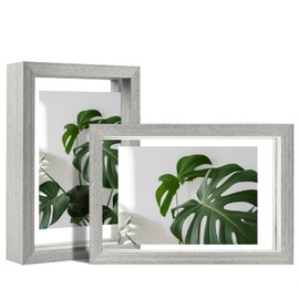 Egofine 8x10 Floating Frames Set of 2, Double Plexiglass Picture Frame, Made of Solid Wood Display Any Size Photo up to 8x10, Wall Mount or Tabletop Standing, Light Grey