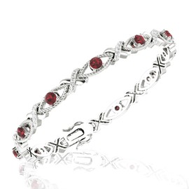 Belinda Jewels - Crossed Eyelet Sterling Silver Bracelet, Women's Bracelets with 10 Naturally Created Garnet Gemstones, 7-Inch Bracelets for Women, Rhodium-Plated 925 Sterling Silver Bracelet