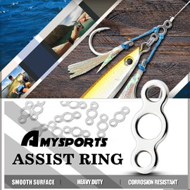 AMYSPORTS High Strength Solid Ring Fishing Stainless Steel Jigging Ring Remover Line Connector Solid Rings Fishing Saltwater Freshwater 25pcs 250lbs