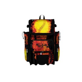 Boombah Rolling Superpack 2.0 Baseball/Softball Gear Bag - 23-1/2" x 13-1/2" x 9-1/2" - Flame Thrower Black/Orange - Telescopic Handle - Holds 4 Bats - Wheeled Version