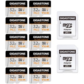 [10x High Endurance] GIGASTONE Industrial 32GB MLC Micro SD Card 10-Pack, 4K Video Recording, Security Cam, Dash Cam, Surveillance Compatible 95MB/s, U3 C10, with Adapter [5-Yrs Free Data Recovery]