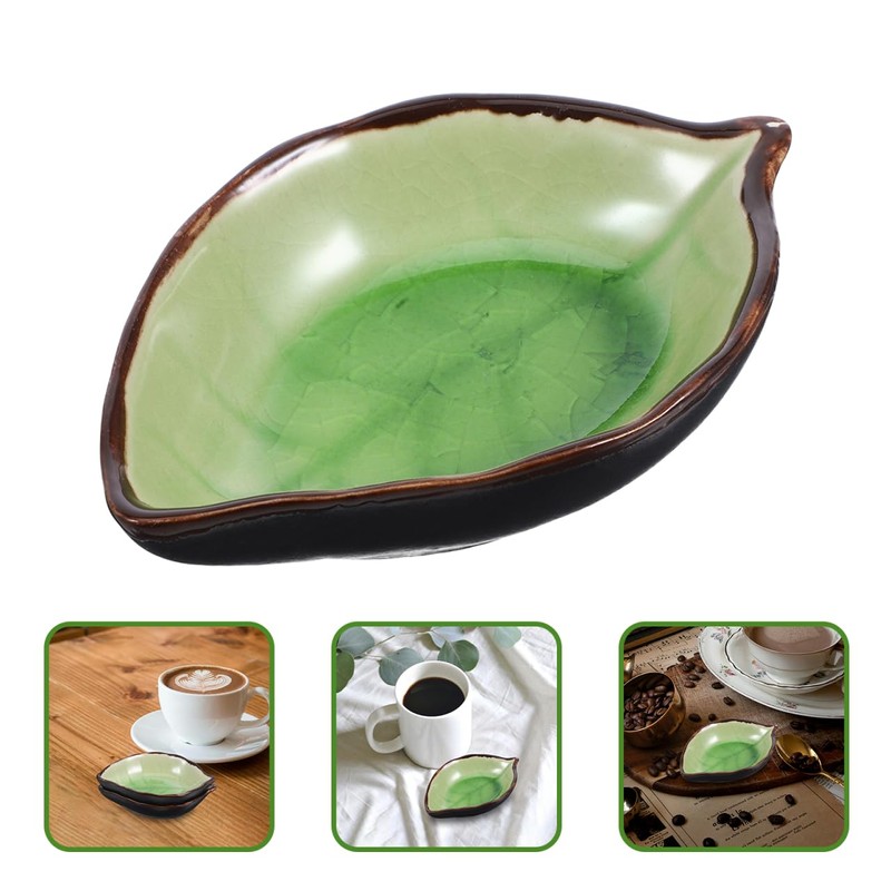 Didiseaon 2pcs Leaf Shaped Ceramic Spoon Holder Utensil Rest for